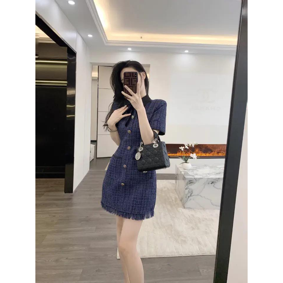 🔥M38 - Váy Dạ Tweed Xanh Váy Thiết Kế 2 Lớp Có Lót Lụa, Form Dáng Trẻ Trung by Belly Clothing