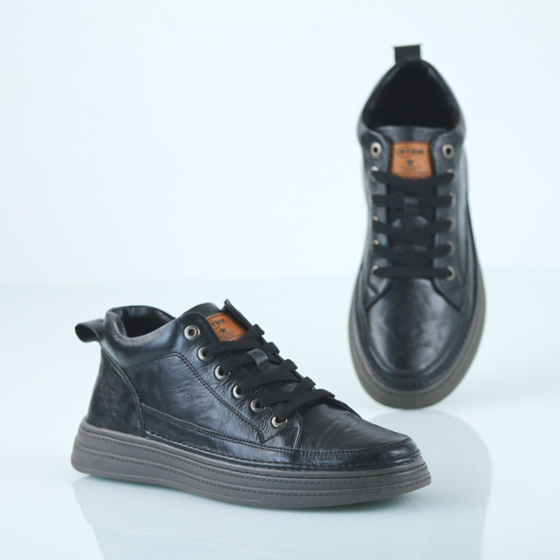 Giày sneaker nam da bò nguyên tấm đế cao su đúc tăng chiều cao 3.5 cm