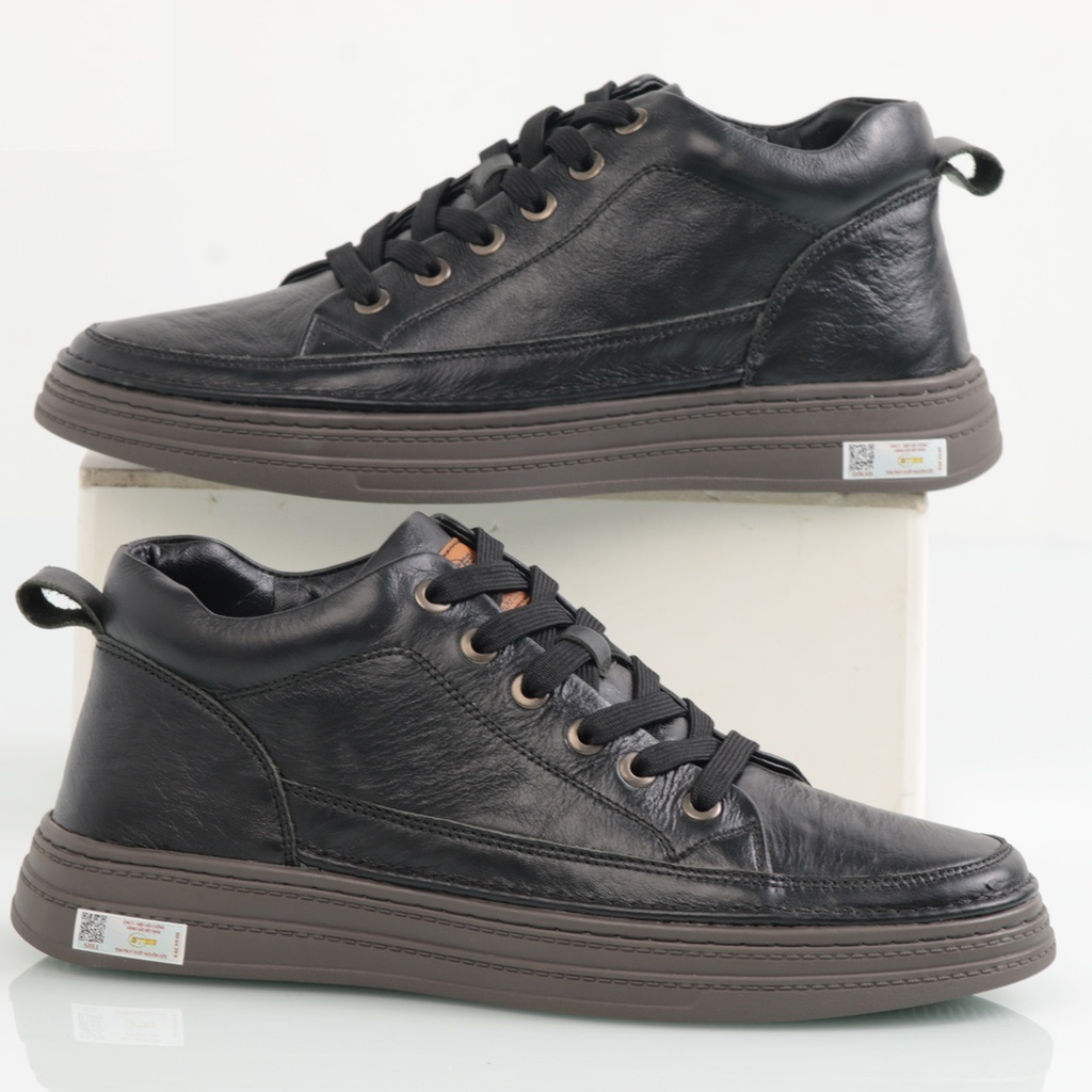 Giày sneaker nam da bò nguyên tấm đế cao su đúc tăng chiều cao 3.5 cm