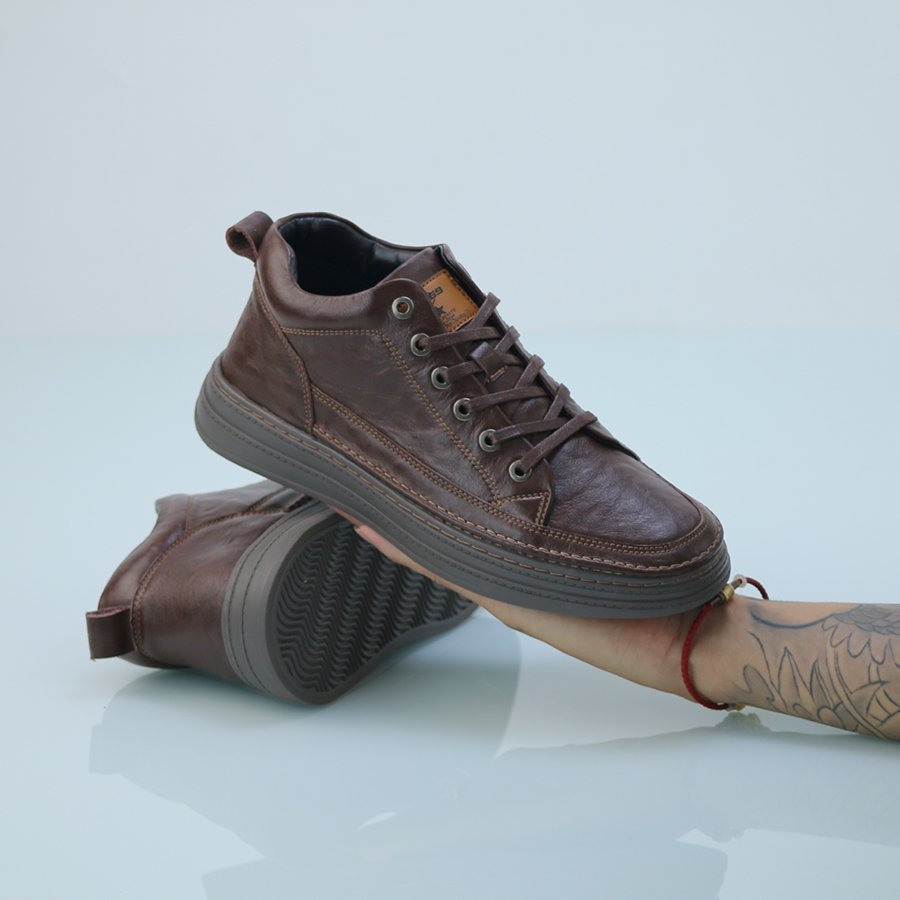 Giày sneaker nam da bò nguyên tấm đế cao su đúc tăng chiều cao 3.5 cm