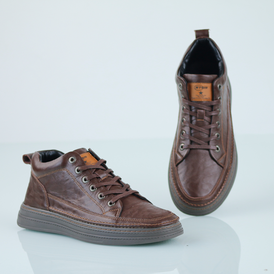 Giày sneaker nam da bò nguyên tấm đế cao su đúc tăng chiều cao 3.5 cm