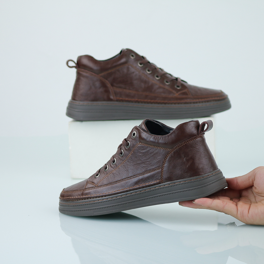 Giày sneaker nam da bò nguyên tấm đế cao su đúc tăng chiều cao 3.5 cm