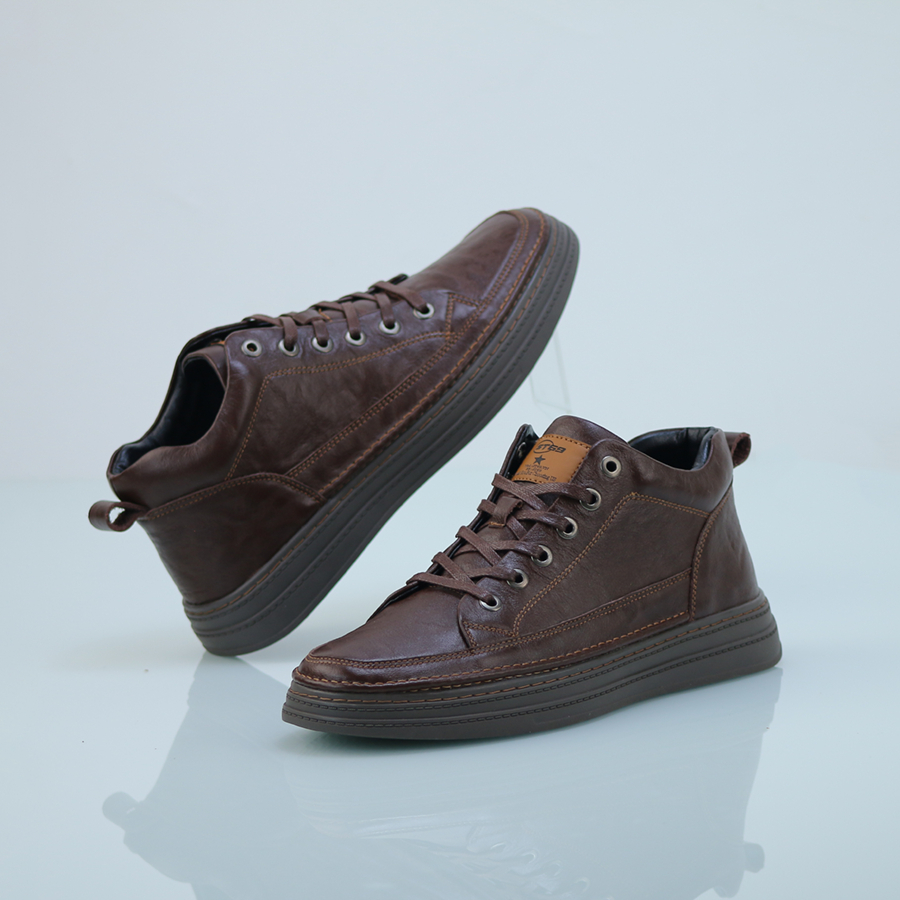 Giày sneaker nam da bò nguyên tấm đế cao su đúc tăng chiều cao 3.5 cm