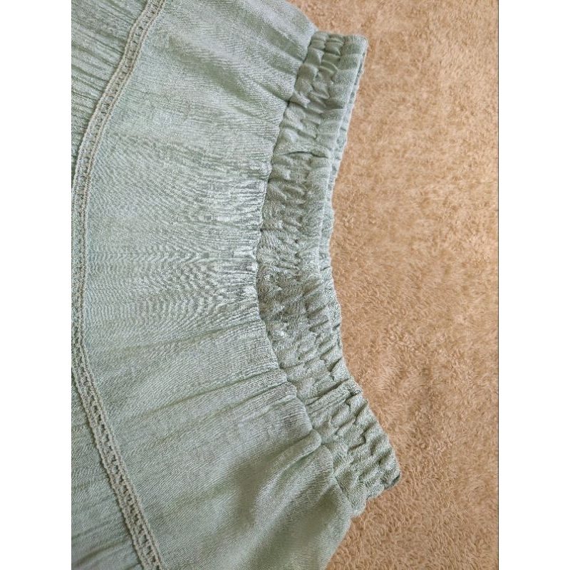 Chân váy Nhật CLEF DE SOL form xòe phối ren kiểu tầng lưng thun co giãn maut xanh mint/ xanh pastel