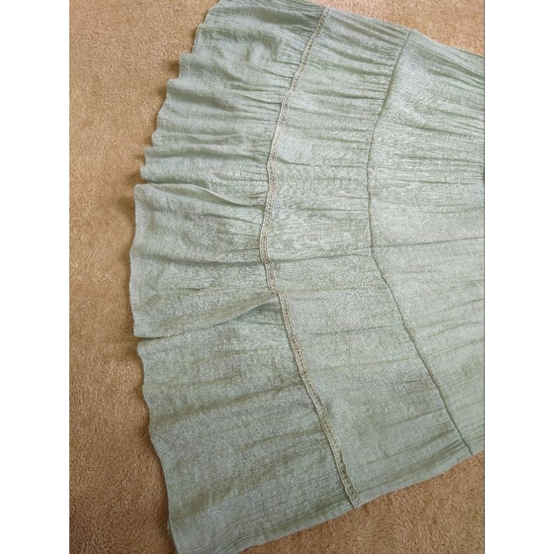 Chân váy Nhật CLEF DE SOL form xòe phối ren kiểu tầng lưng thun co giãn maut xanh mint/ xanh pastel