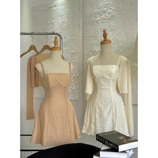 Váy đầm ren 2 dây phối áo khoác thun gân xịn sò thời trang ZeNa Shop