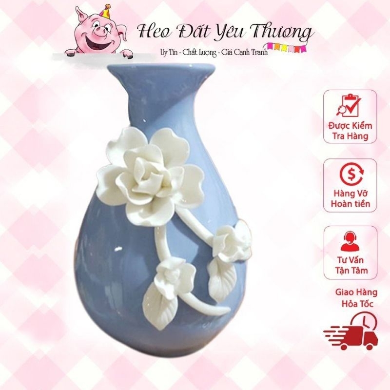 Lọ hoa đắp hoa nổi 3D cao cấp