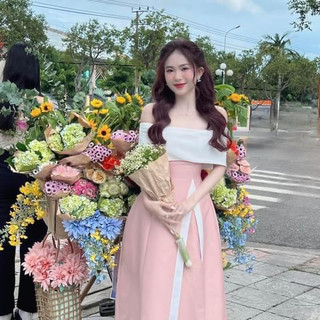 ĐẦM NỮ 2 DÂY TRỄ VAI DÁNG DÀI, XÒE VẠT XẺ. VÁY TIỂU THƯ MÀU HỒNG TRẮNG NHẸ NHÀNG