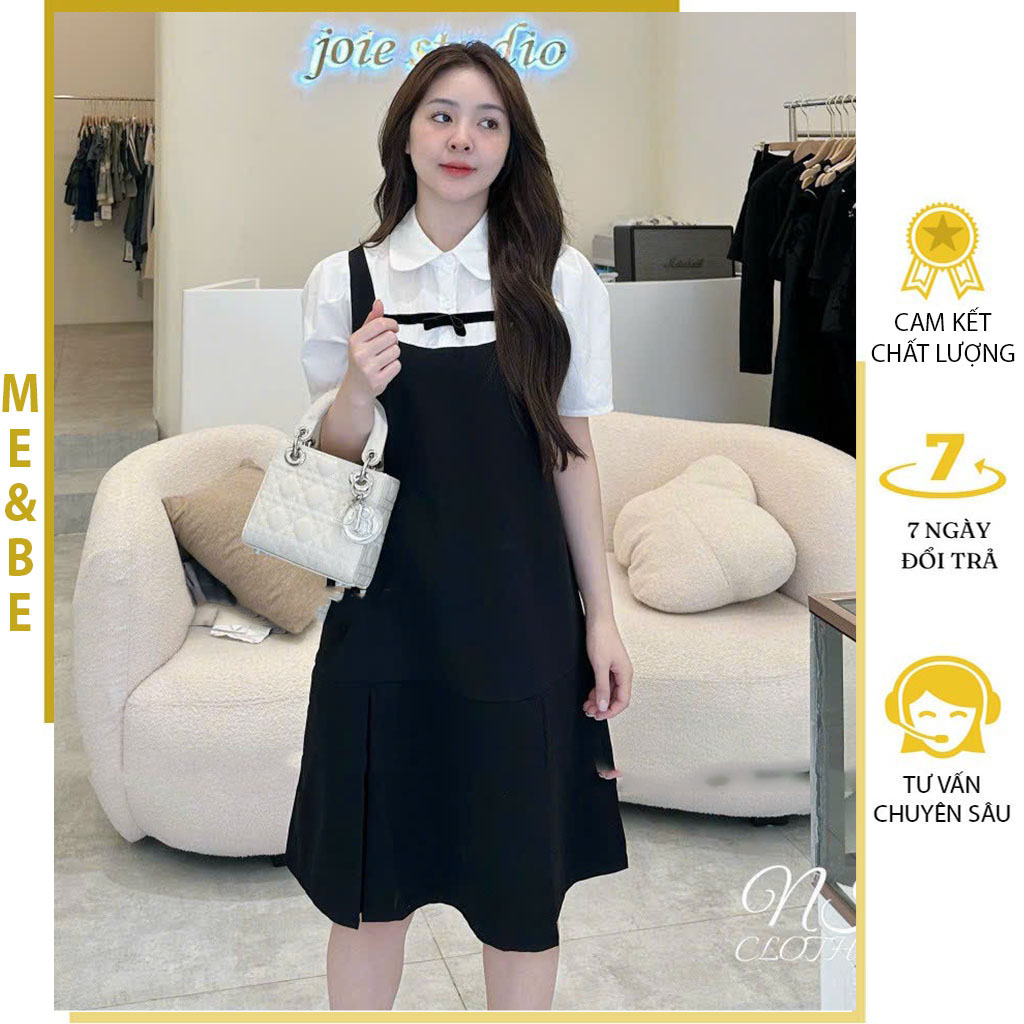 VÁY BẦU CÔNG SỞ CỔ SEN PHỐI NƠ ĐIỆU ĐÀ - ĐẦM VÁY BẦU BABYDOLL DÁNG SUÔNG CHÂN XẾP LY FREESIZE
