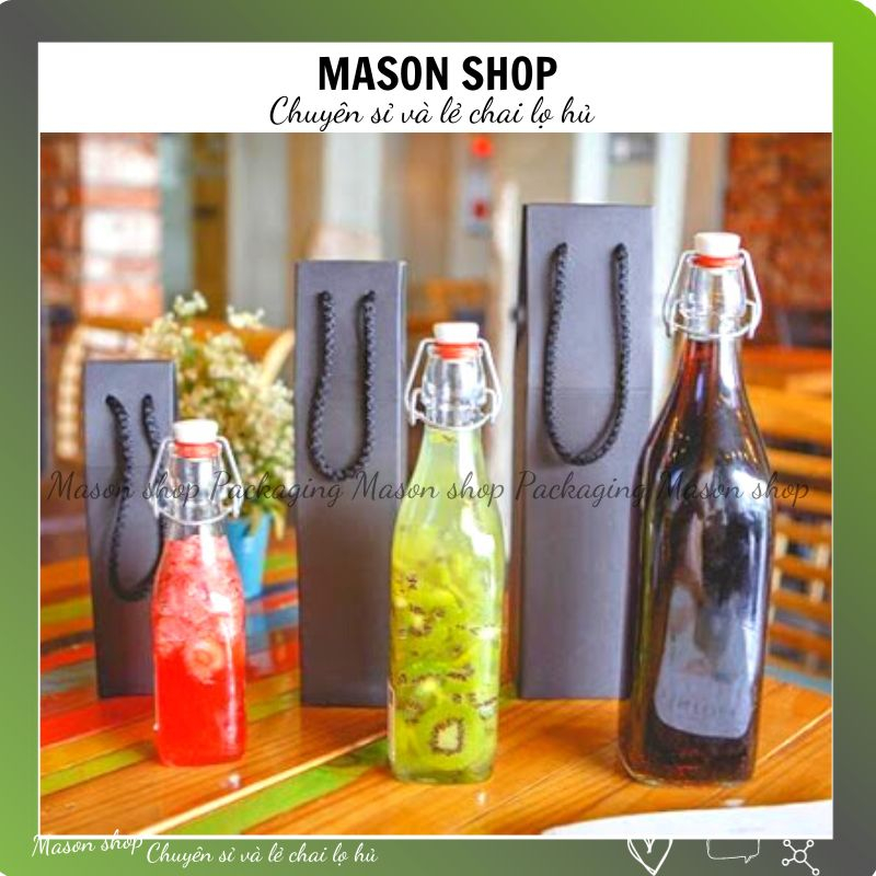 Chai Thủy Tinh Có Nắp Gài Vuông/Tròn Gọng Thép Kín Hơi 250Ml 500Ml🍀Lọ Thủy Tinh Nút Cài Nhựa Dáng Ý 