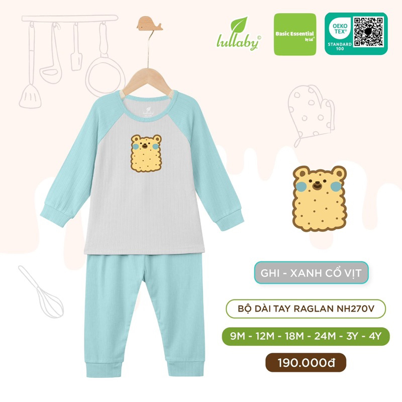 Bộ dài tay raglan bé trai/ gái cotton bamboo Lullaby NH270V (9m-4y) 2023