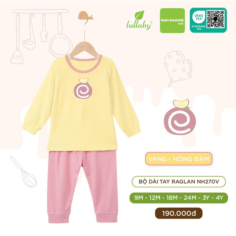 Bộ dài tay raglan bé trai/ gái cotton bamboo Lullaby NH270V  2023