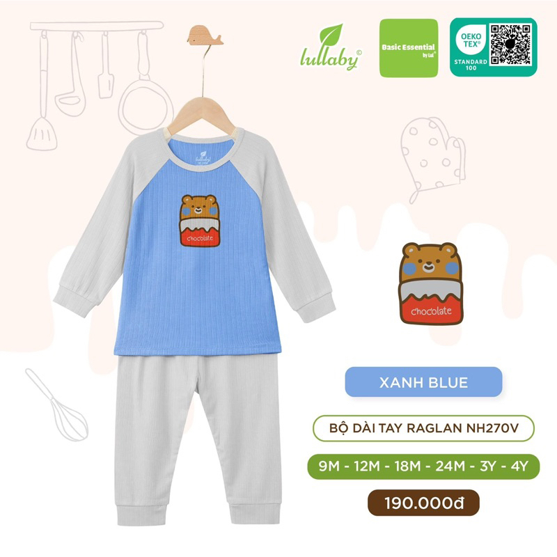 Bộ dài tay raglan bé trai/ gái cotton bamboo Lullaby NH270V (9m-4y) 2023