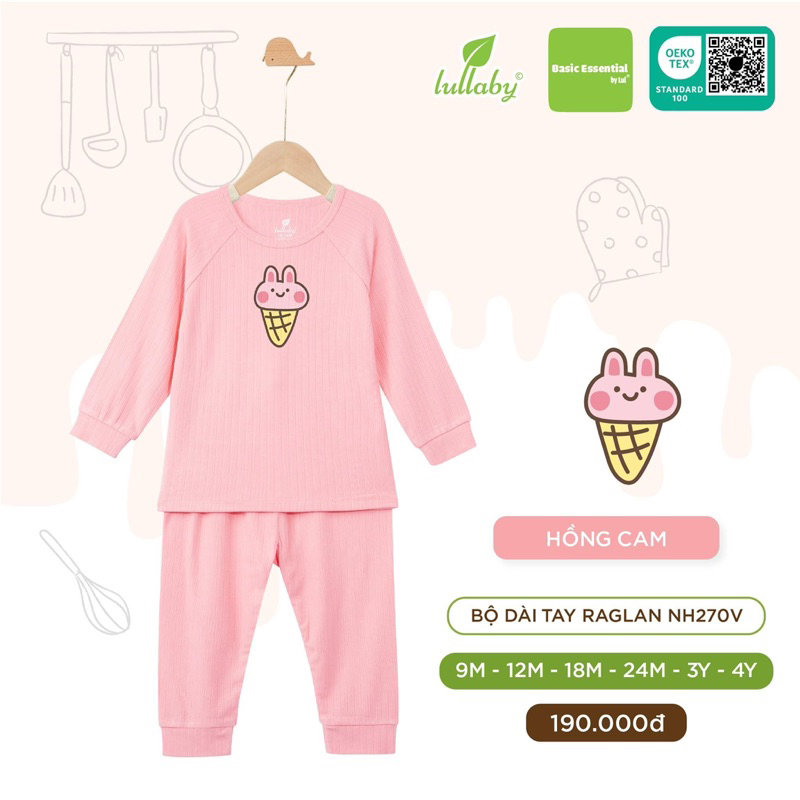 Bộ dài tay raglan bé trai/ gái cotton bamboo Lullaby NH270V  2023