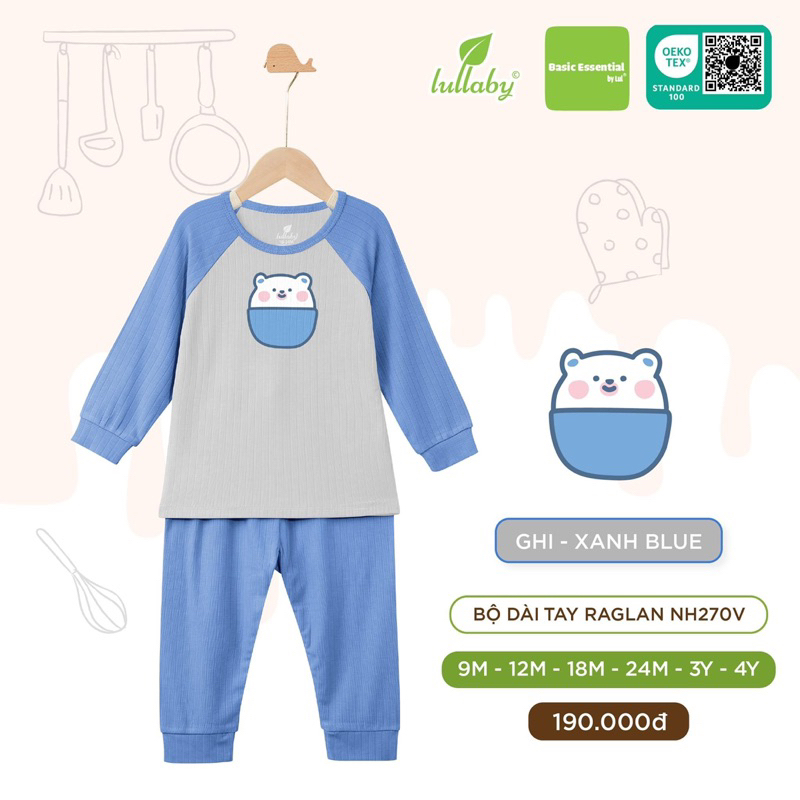 Bộ dài tay raglan bé trai/ gái cotton bamboo Lullaby NH270V  2023