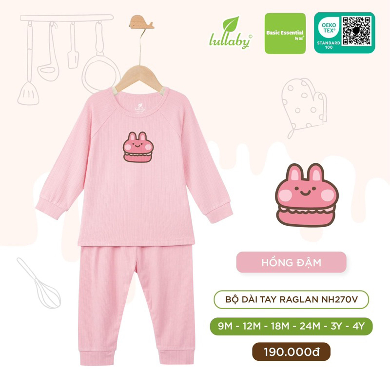 Bộ dài tay raglan bé trai/ gái cotton bamboo Lullaby NH270V  2023