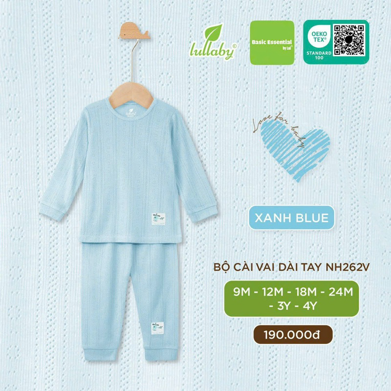 Bộ dài tay bé trai/ gái cotton bamboo Lullaby NH262V (9m-4y) 2023