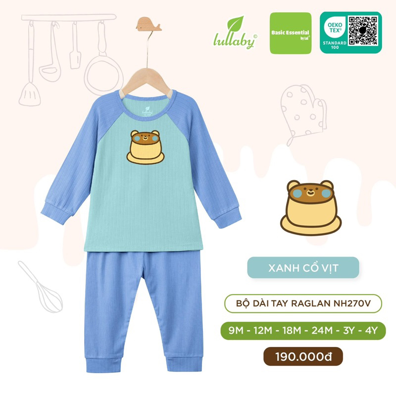 Bộ dài tay raglan bé trai/ gái cotton bamboo Lullaby NH270V (9m-4y) 2023