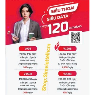 Sim Gọi và lên mạng internet Viettel từ 60GB đến 120GB chỉ với 90k-120.000₫/1 Tháng