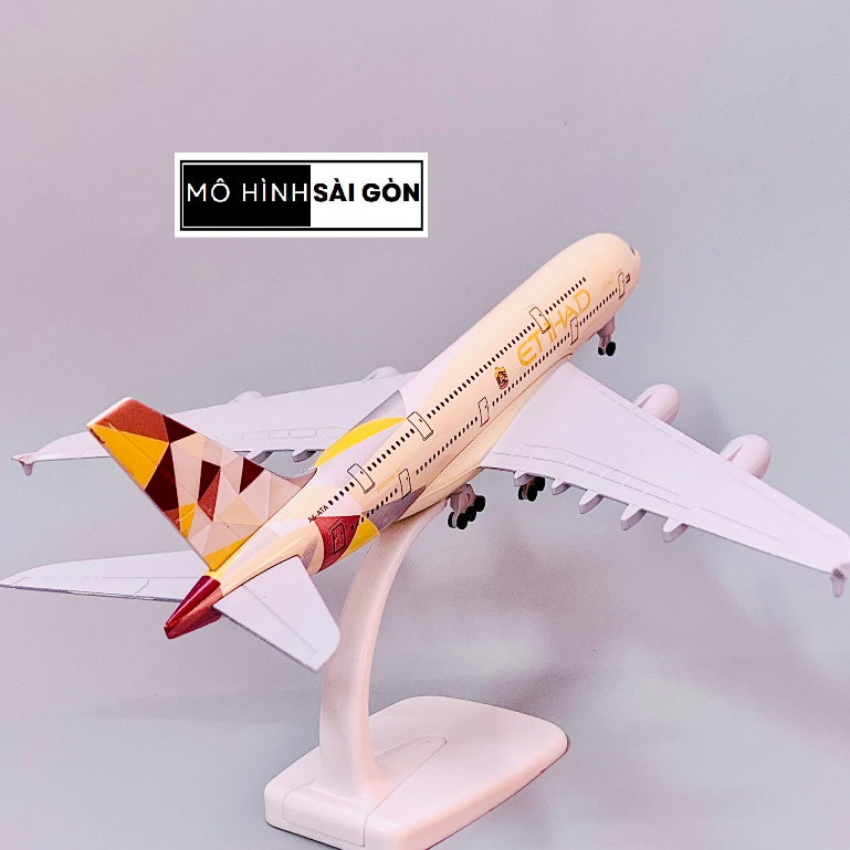 Mô Hình Máy Bay Airbus A380 ETIHAD 20CM Hợp Kim Cao Cấp Có Bánh Xe