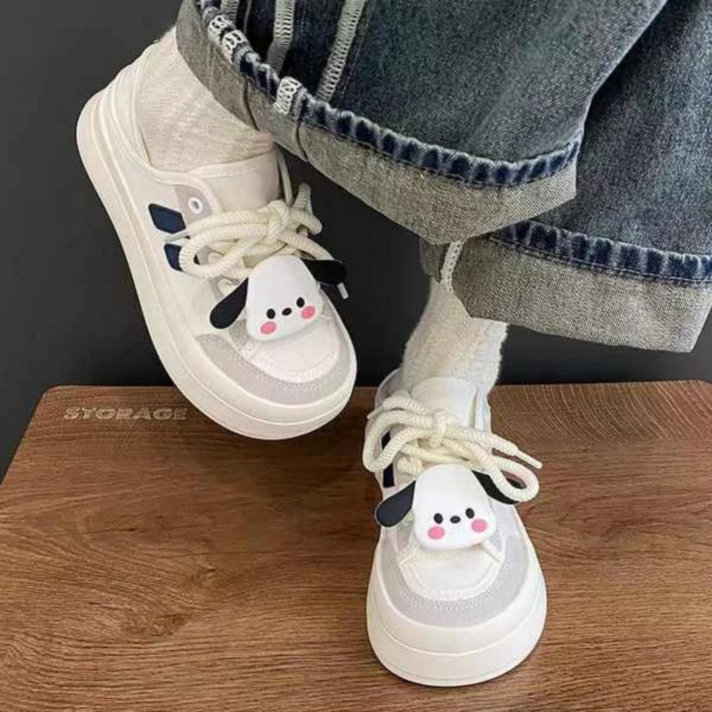 Giày thể thao nữ, Giày Sneaker vải Canvas kèm sticker dễ thương mẫu mới nhất 2023 !