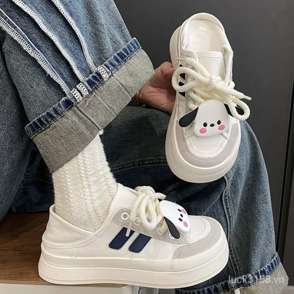 Giày thể thao nữ, Giày Sneaker vải Canvas kèm sticker dễ thương mẫu mới nhất 2023 !
