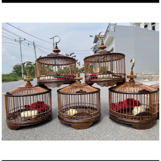 Lồng chim cu gáy chất liệu gỗ mun đuôi công nan tre size40