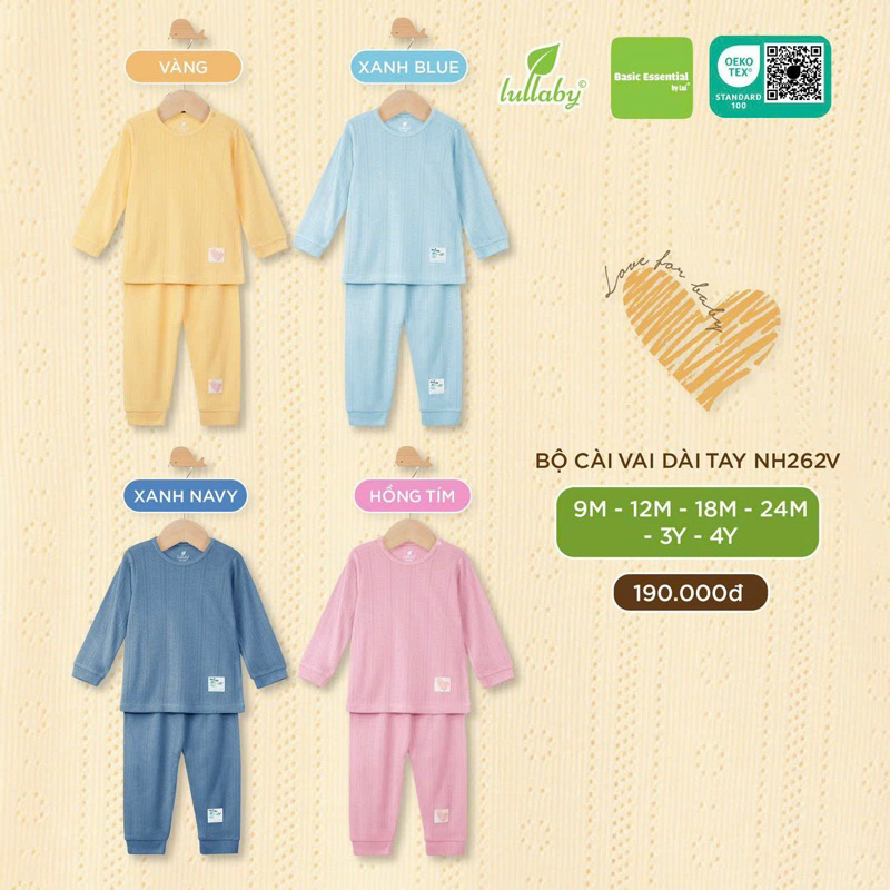 Bộ dài tay bé trai/ gái cotton bamboo Lullaby NH262V  2023