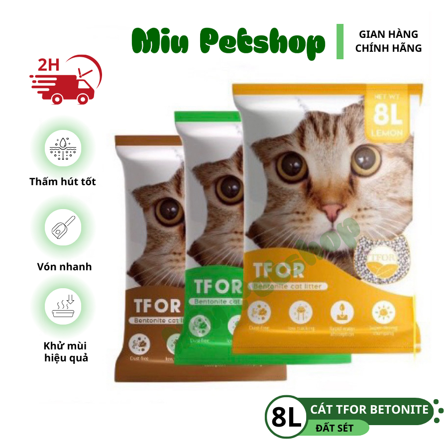 ( TẢI 6 TÚI ) Cát vệ sinh cho mèo TFOR bentonite 8L (6 Túi), Cát vệ sinh cho mèo khử mùi, vón cục túi 8L