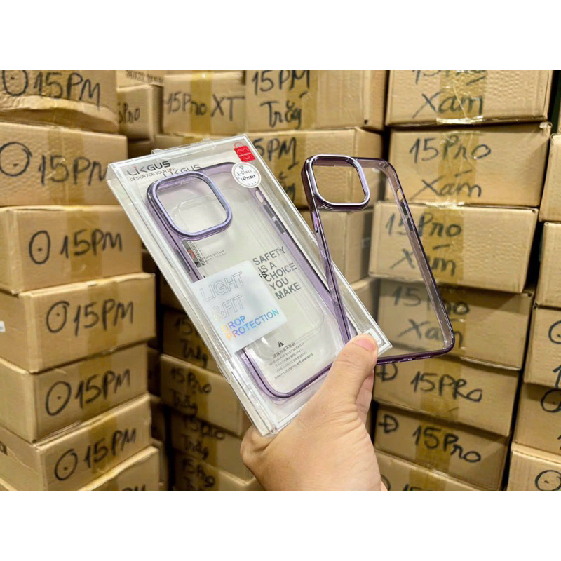 Ốp Likgus lựg trong viền cam bóng ip15 pro/ ip15 pro max