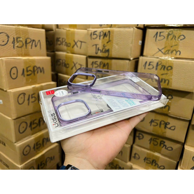 Ốp Likgus lựg trong viền cam bóng ip15 pro/ ip15 pro max