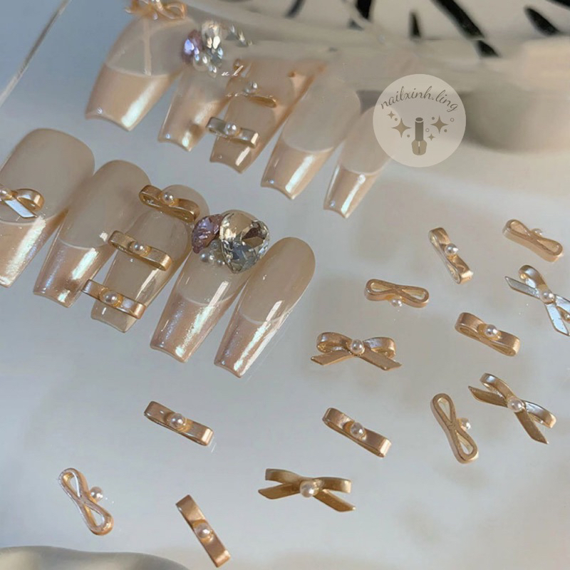 Charm Nơ Kim Loại Sơn Tĩnh Điện 6 Kiểu Đủ Màu Hot Trend Gắn Móng C1/ Phụ Kiện Trang Trí Móng Tay Nơ Ballet Xinh Xắn