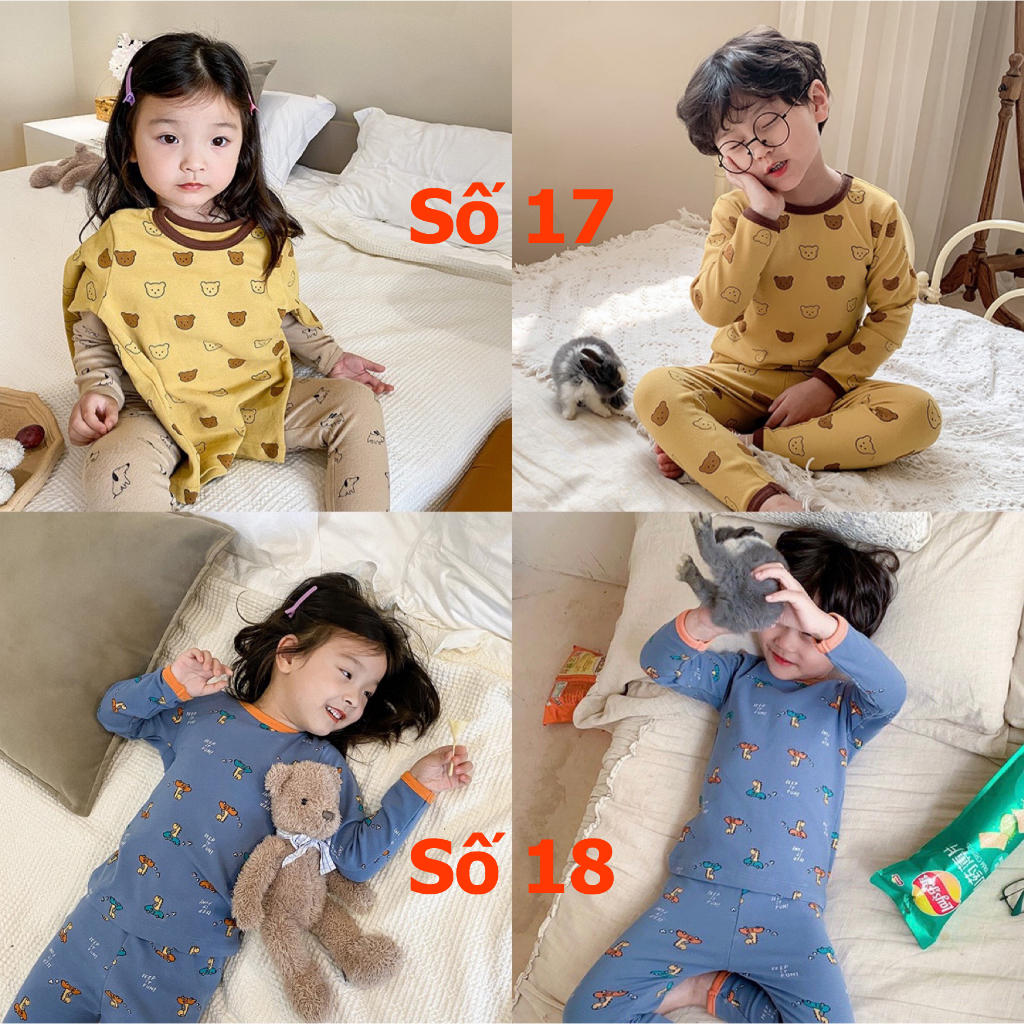 Bộ thu đông dài tay cho bé trai/ gái DMINT chất cotton co giãn thoải mái- Bộ ngủ trẻ em hãng Ambb Kids 1- 8 tuổi