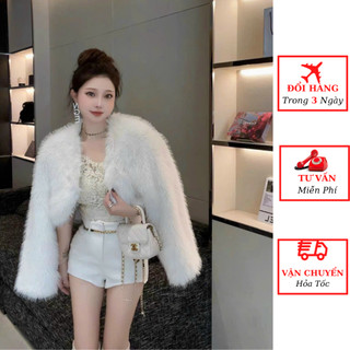  áo khoác lông nữ dáng ngắn croptop 2 lớp cao cấp thu đông bánh bèo hàn quốc 