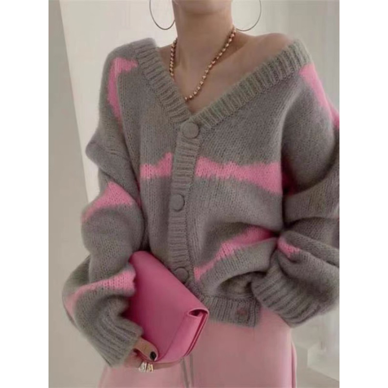 Áo Cardigan Xám Hồng Áo Khoác Len Mỏng Mùa Thu Giá Rẻ Cúc Bọc