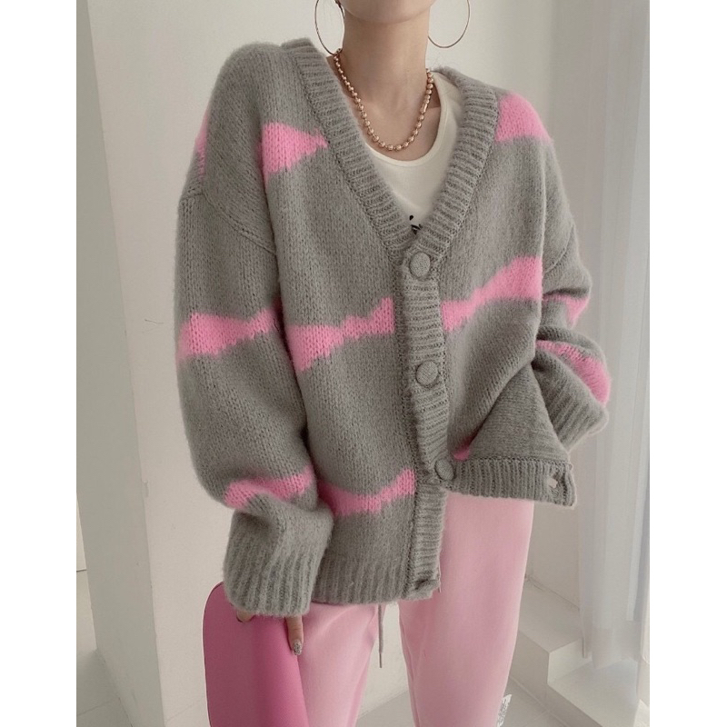 Áo Cardigan Xám Hồng Áo Khoác Len Mỏng Mùa Thu Giá Rẻ Cúc Bọc