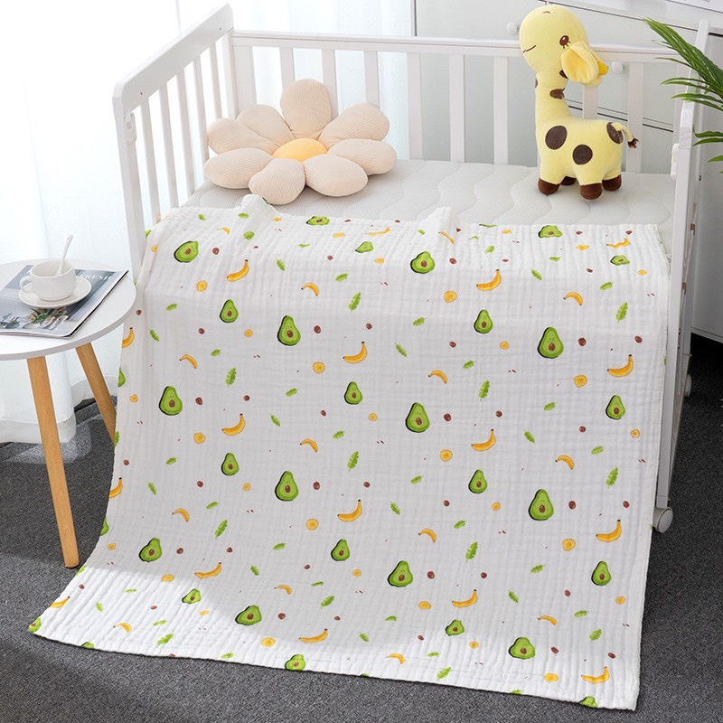 Khăn xô 6 lớp sợi tre không viền, khăn tắm nhăn mềm mại cho bé sơ sinh nhiều họa tiết size lớn 110x110 cm