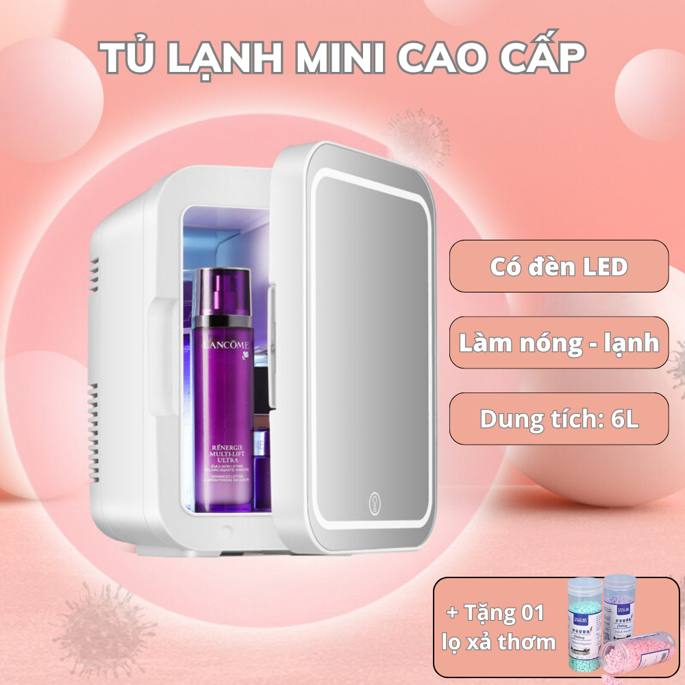 Tủ Lạnh Mini Có Đèn Led Kèm Tráng Gương Cao Cấp, Tủ Mini Đựng Mỹ Phẩm Dung Tích 6L Tiện Lợi, Dễ Sử Dụng Có Bảo Hành