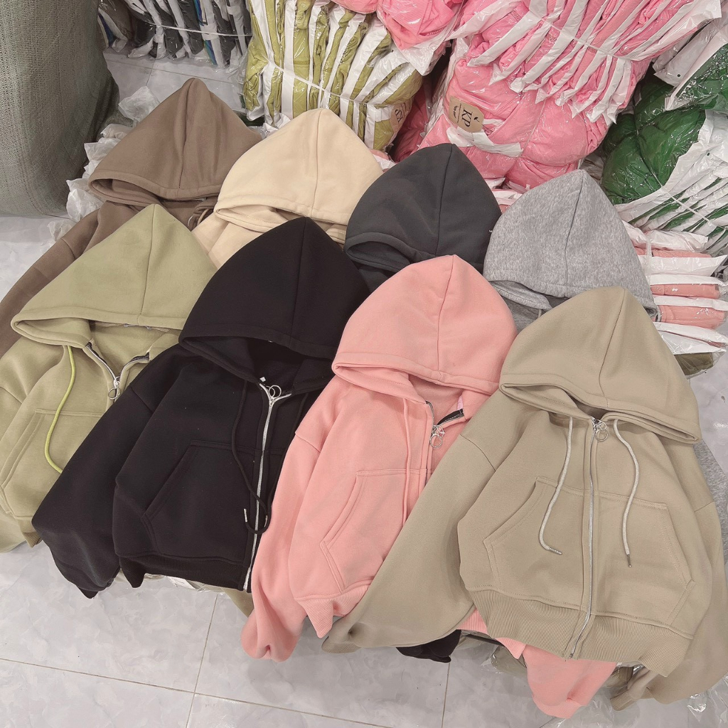 Áo khoác nỉ nữ đủ màu bassi dễ mặc chồng nắng có nón sau to