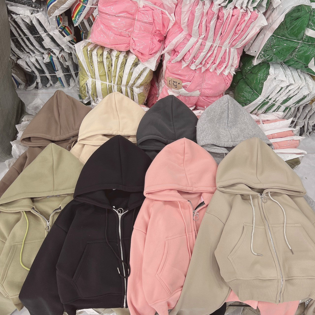 Áo khoác nỉ nữ đủ màu bassi dễ mặc chồng nắng có nón sau to