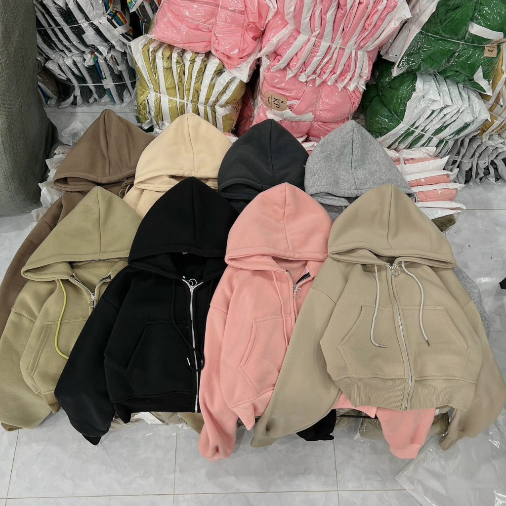 Áo khoác nỉ nữ đủ màu bassi dễ mặc chồng nắng có nón sau to