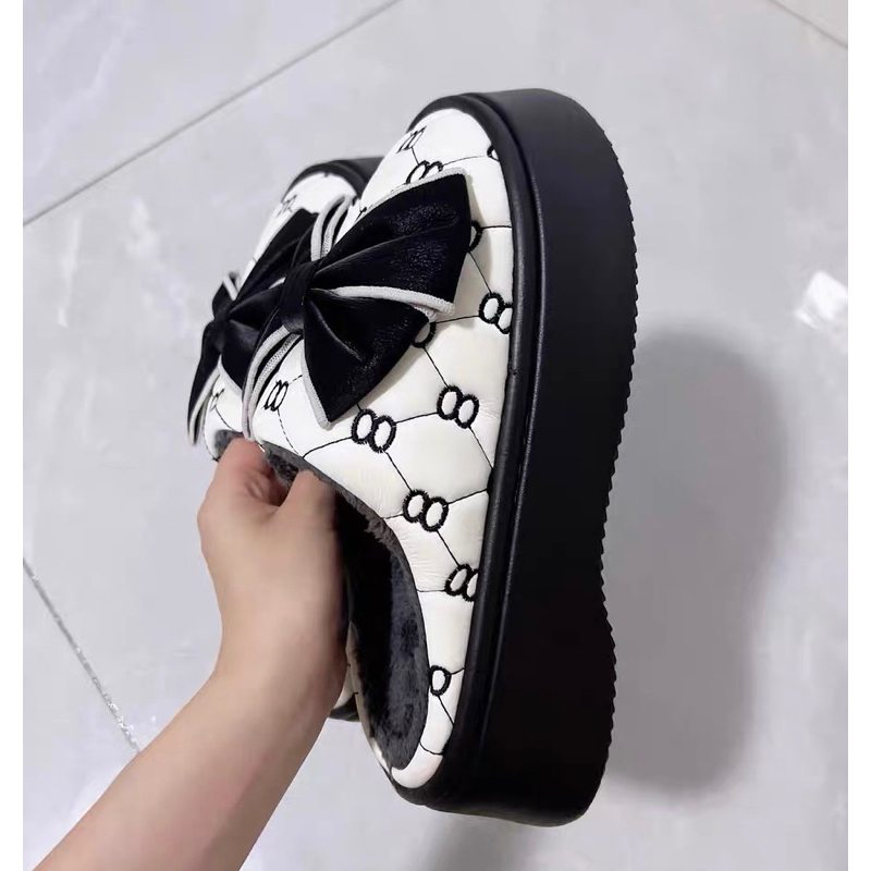 Dép bông nữ đế cao 5.5cm lót lông ấm áp, dép bánh mì nâng chiều cao chống nước mẫu mới năm 2023