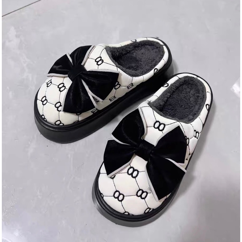 Dép bông nữ đế cao 5.5cm lót lông ấm áp, dép bánh mì nâng chiều cao chống nước mẫu mới năm 2023