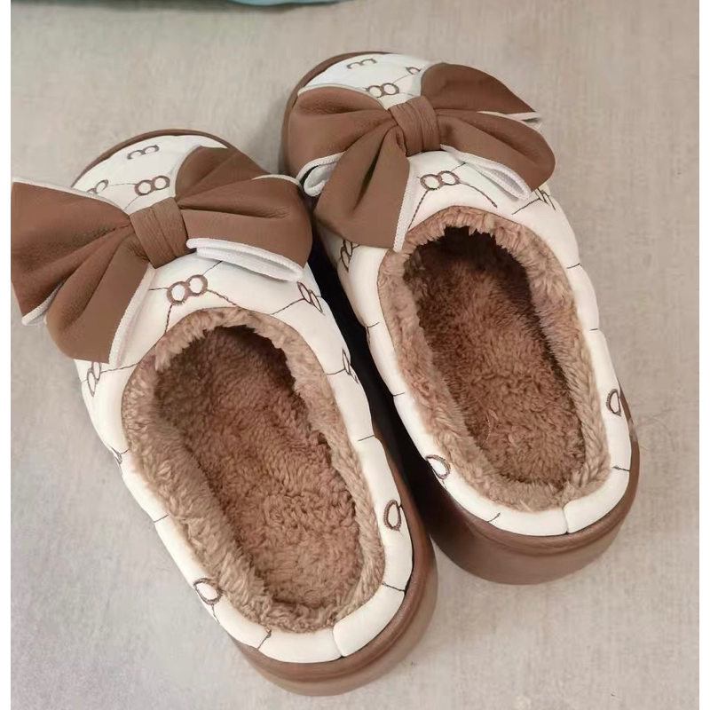 Dép bông nữ đế cao 5.5cm lót lông ấm áp, dép bánh mì nâng chiều cao chống nước mẫu mới năm 2023