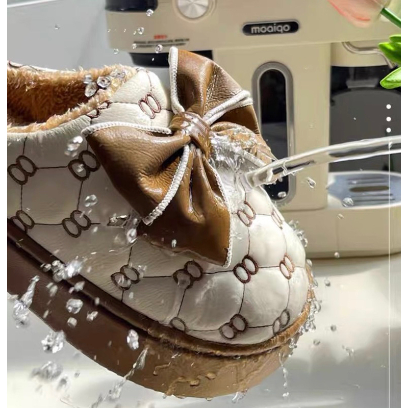 Dép bông nữ đế cao 5.5cm lót lông ấm áp, dép bánh mì nâng chiều cao chống nước mẫu mới năm 2023