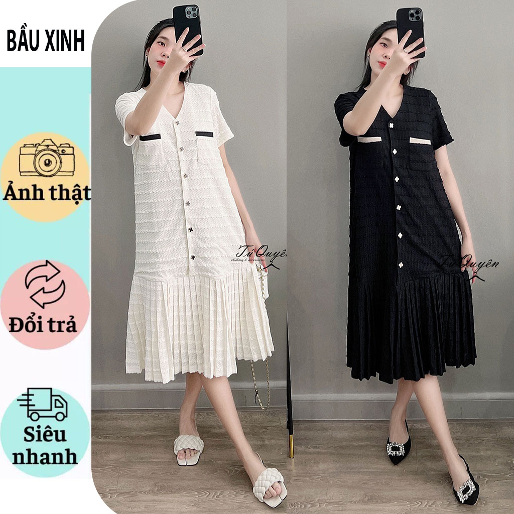 VÁY ĐẦM BẦU CÔNG SỞ DỰ TIỆC MÙA CƯỚI-ĐẦM BẦU DÁNG SUÔNG DÀI ĐUÔI CÁ CỰC XINH FRSIZE BẦU KHÔNG BẦU BON CHEN ĐƯỢC