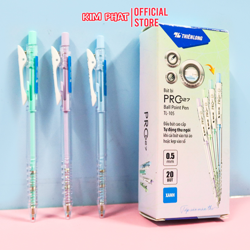 Bút bi màu Pastel Pro 027 Thiên Long TL-105 Ngòi 0.5mm Mực Xanh / Ruột thay thế BPR-06
