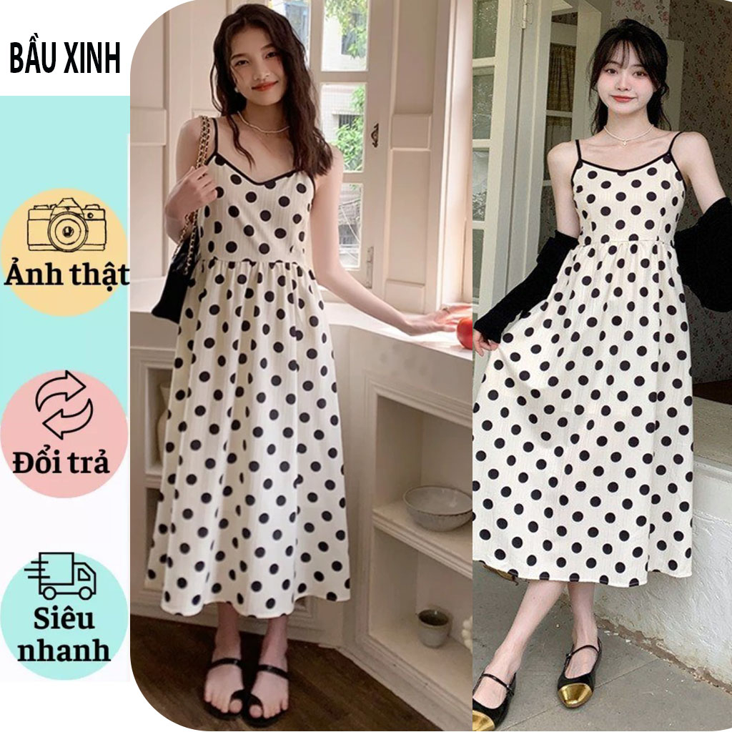 SET ĐẦM VÁY 2 DÂY CHẤM BI KÈM ÁO KHOÁC LEN MỎNG-ĐẦM BẦU CÔNG SỞ DỰ TIÊC CỰC SANG FRSIZE GIÁ RẺ BẦU KHÔNG BẦU