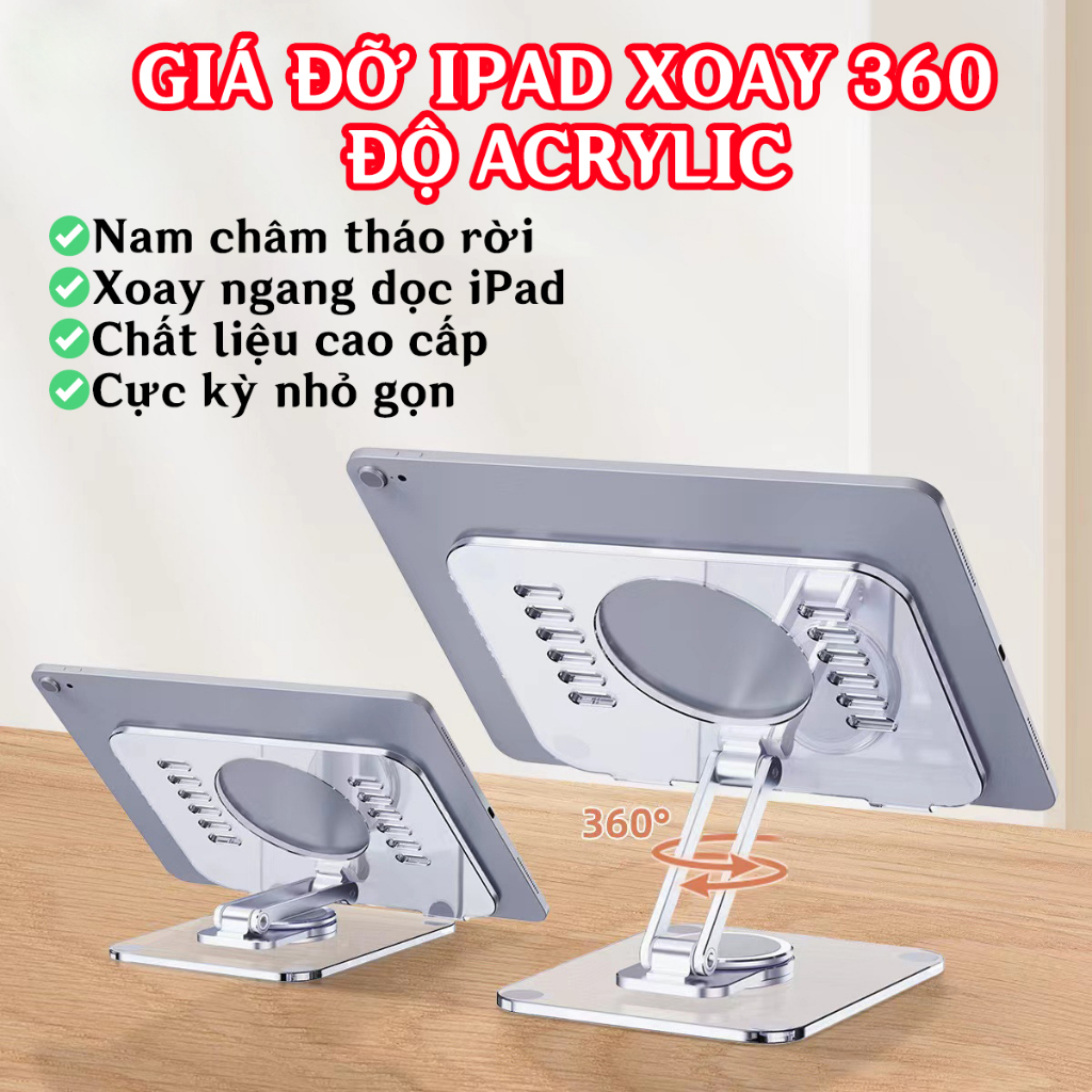 Giá đỡ i Pad đa năng Acrylic hỗ trợ gập xoay 360 độ tối giản phù hợp sử dụng để viết, vẽ linh hoạt