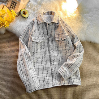  Áo khoác dạ TNOMAN Tweed họa tiết kẻ thiết kế 2 bên túi áo khoác nam nữ phong cách hàn quốc 